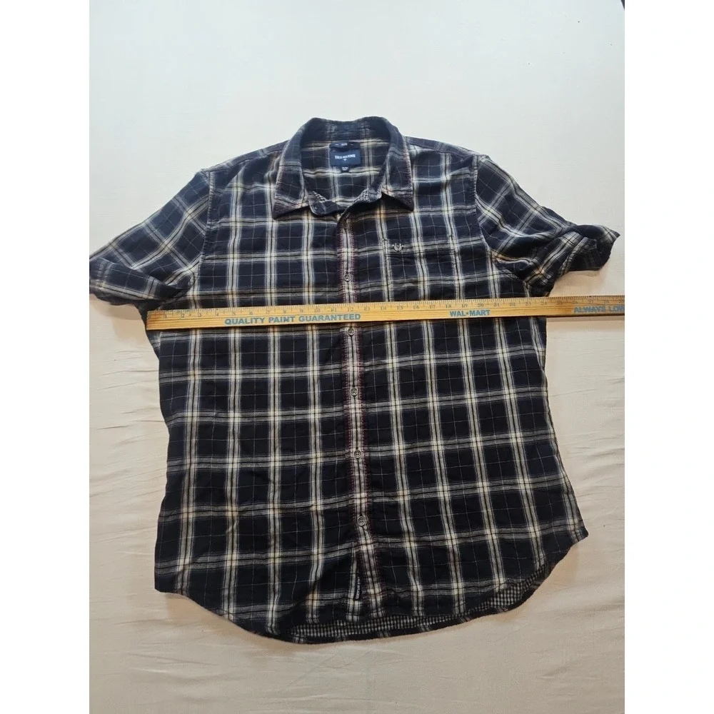 True Religion Mens Western Shirt  Slim Fit Size XL Plaid Dark Blue